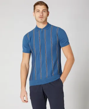 REMUS UOMO Striped Knitted Polo Shirt/Blue - New SS21